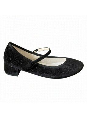 Repetto Rose Black Velvet Mary Janes w/ Silver Sparkle Low Heels - 35/5, BNIB